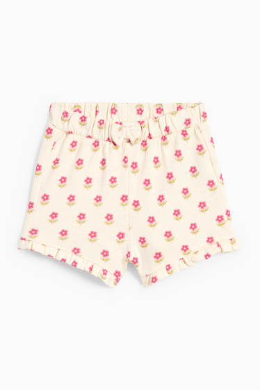 Baby: meisjes - Bloemetjes - baby-outfit - 2-delig - donker rose