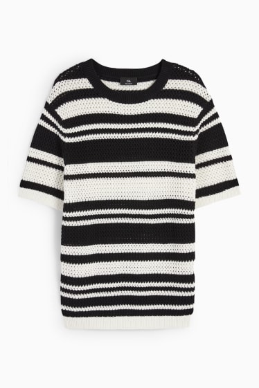 Heren - Gebreide trui - korte mouwen - gestreept - zwart / wit