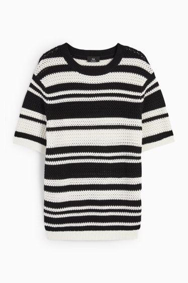 Uomo - Maglione - a maniche corte - a righe - nero / bianco