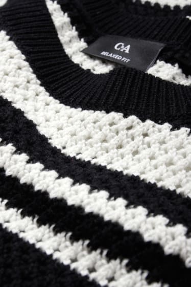 Uomo - Maglione - a maniche corte - a righe - nero / bianco