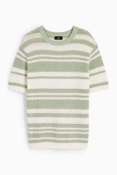 Mężczyźni - Sweter z dzianiny - z krótkim rękawem - w paski - biały / zielony