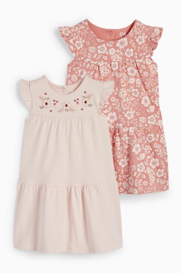 Babys - Set van 2 - bloemetjes - baby-jurkje - roze