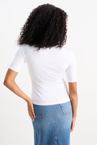 Femmes - T-Shirt basique orné d'un nœud - blanc