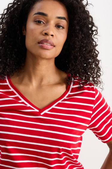 Femmes - T-shirt basique - à rayures - rouge / blanc
