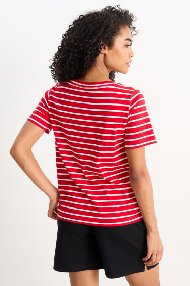 Damen - Basic-T-Shirt - gestreift - rot / weiß