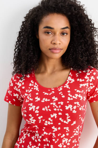 Femmes - T-shirt - à fleurs - rouge