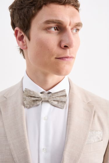 Men - Set - silk bow tie and pocket square - 2 piece - light beige