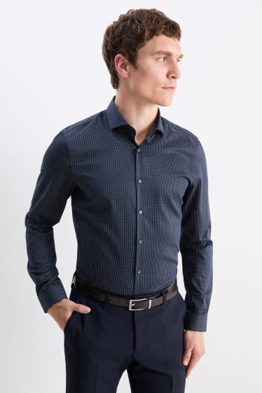 Hommes - Chemise de bureau - slim fit - col cutaway - facile à repasser - bleu foncé