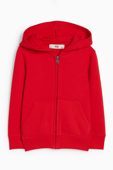 Enfants - Sweat zippé en finition molleton avec capuche - genderneutral - rouge