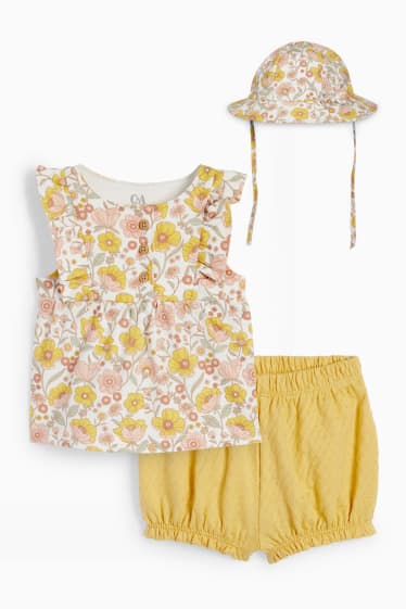 Baby Mädchen - Blümchen - Baby-Outfit - 3 teilig - gelb