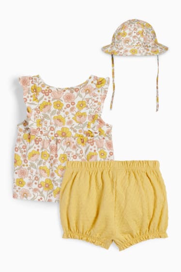 Baby Mädchen - Blümchen - Baby-Outfit - 3 teilig - gelb