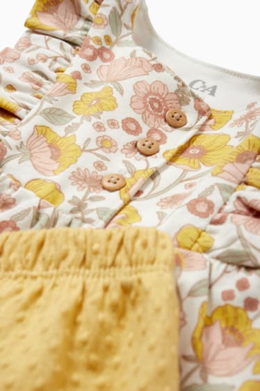 Baby Mädchen - Blümchen - Baby-Outfit - 3 teilig - gelb
