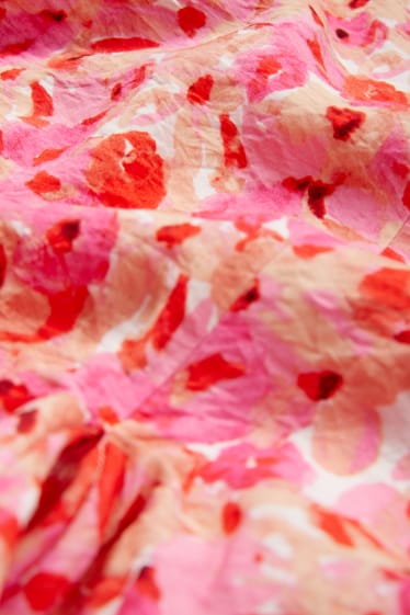 Dámské - Halenka s detailem uzlu - s květinovým vzorem - růžová