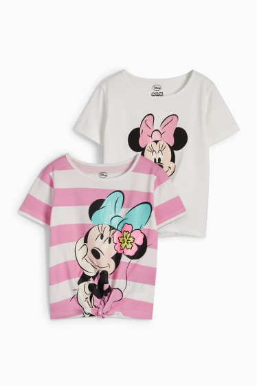 Niños - Pack de 2 - Minnie Mouse - camisetas de manga corta con nudo - rosa