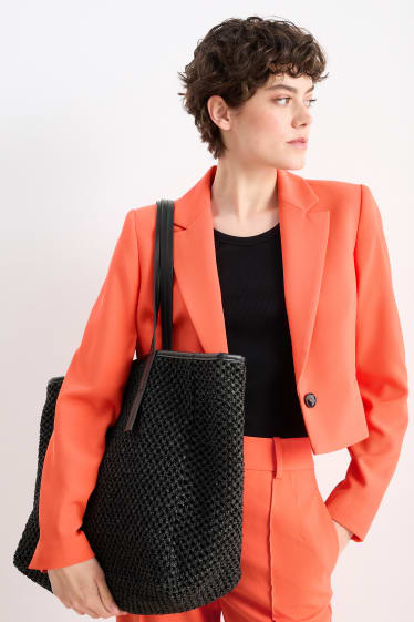 Dames - Shopper van stro - zwart