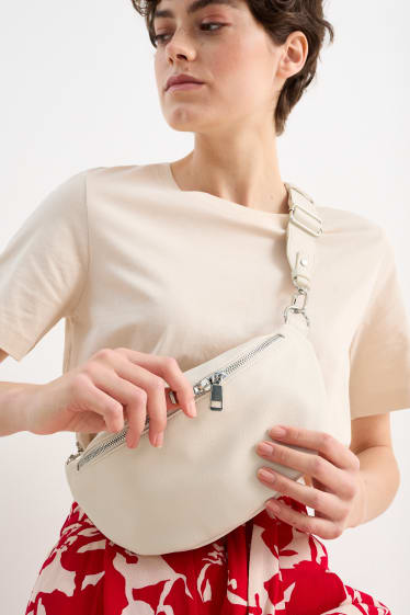Women - Shoulder bag with detachable bag strap - faux leather - light beige