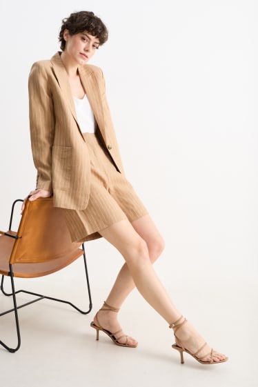 Donna - Shorts di lino - vita alta - a righe - beige