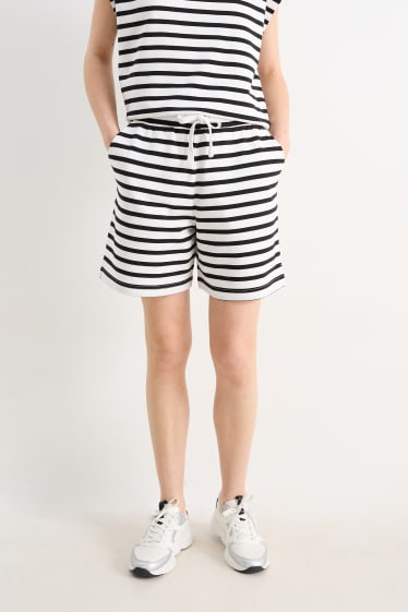 Women - Basic sweat shorts - striped - white / black