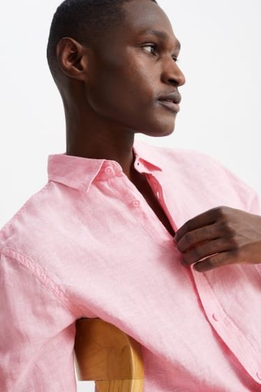 Uomo - Camicia di lino - regular fit - collo all'italiana - rosa