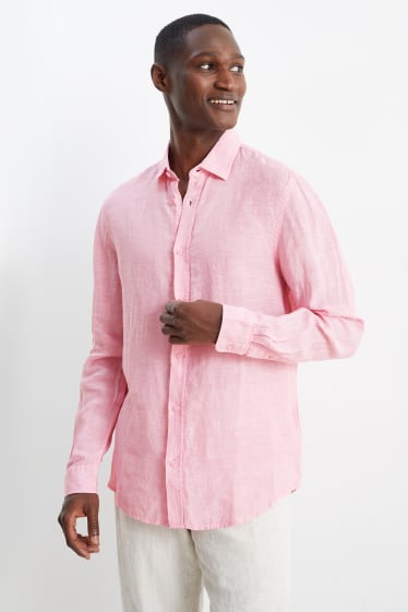 Uomo - Camicia di lino - regular fit - collo all'italiana - rosa