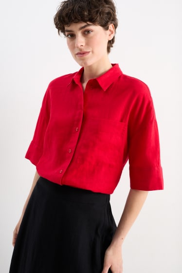 Mujer - Blusa de lino - rojo oscuro