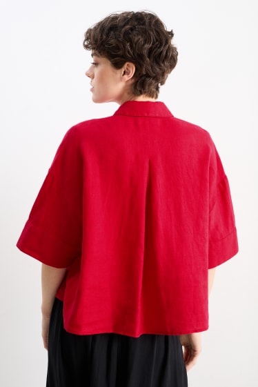 Mujer - Blusa de lino - rojo oscuro