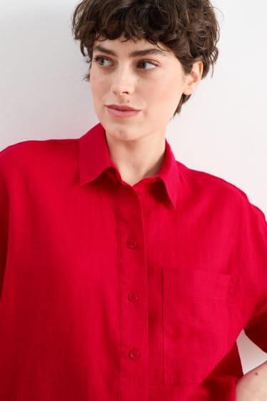 Donna - Blusa di lino - rosso scuro