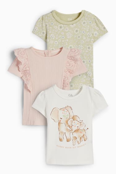 Babys - Set van 3 - olifant - baby-T-shirt - crème wit