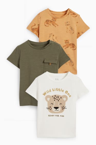 Bebés - Pack de 3 - leopardos - camisetas de manga corta para bebé - blanco roto