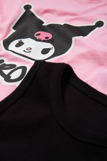 Children Girls - Kuromi - set - short sleeve T-shirt and dress - black / rose