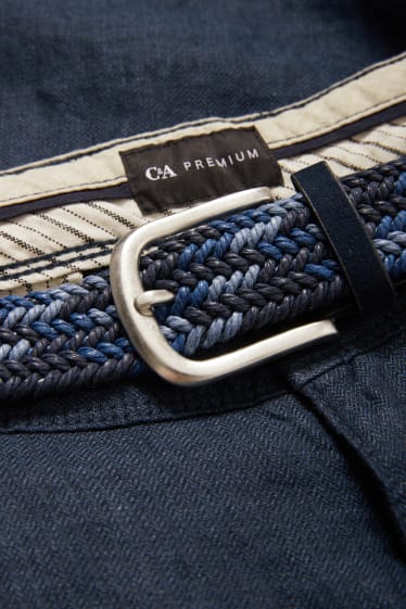 Men - Linen shorts with belt - striped - dark blue