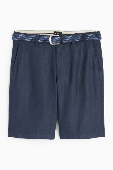 Hombre - Shorts de lino con cinturón - azul oscuro