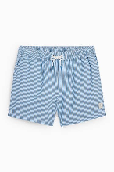 Herren - Badeshorts - gestreift - weiss / hellblau