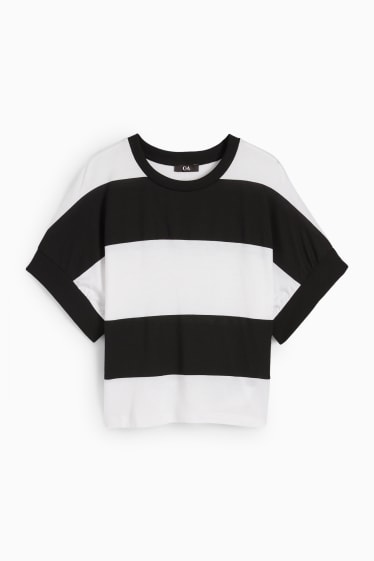 Dames - Gebreide trui - korte mouwen - gestreept - zwart / wit