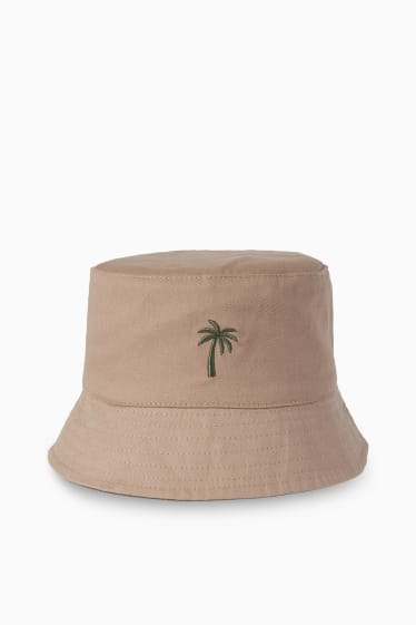 Dětské - Motiv palmy - oboustranný klobouk - světle hnědá