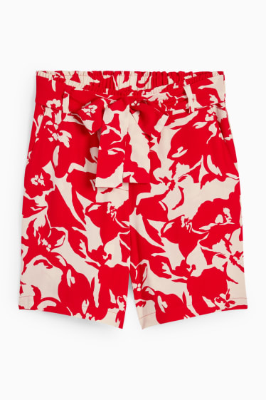 Dona - Pantalons curts - high waist - de flors - vermell