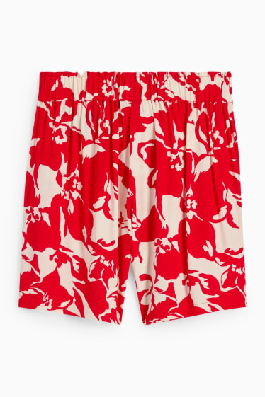 Damen - Shorts - High Waist - geblümt - rot