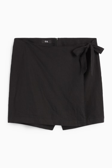 Damen - Skort - Mid Waist - Leinen-Mix - schwarz