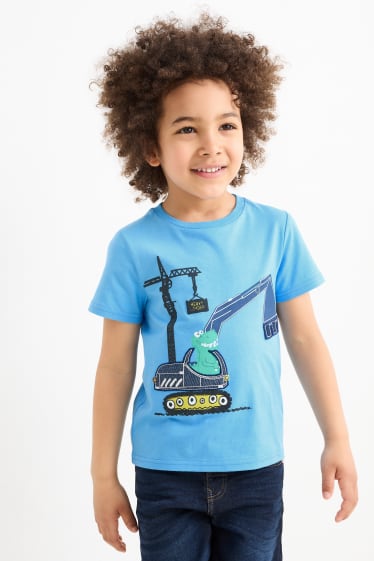 Kinderen - Set van 2 - bouwvoertuig - T-shirt - lichtblauw