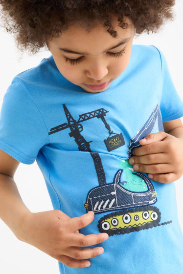 Niños - Pack de 2 - vehículos de obras - camisetas de manga corta - azul claro