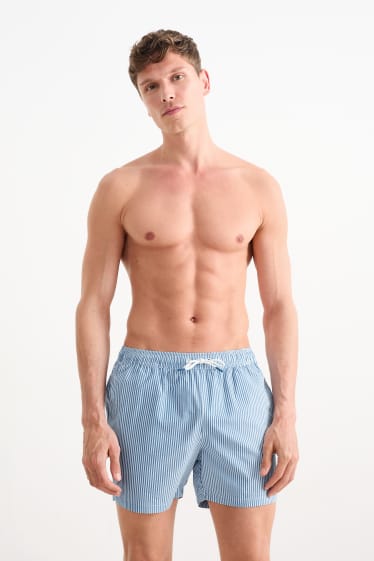 Men - Swim shorts - striped - white / light blue