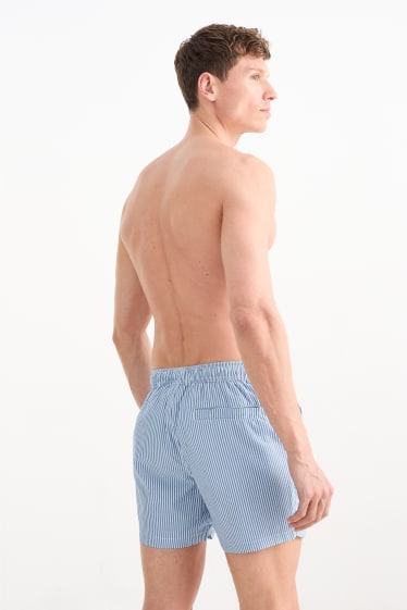 Herren - Badeshorts - gestreift - weiss / hellblau