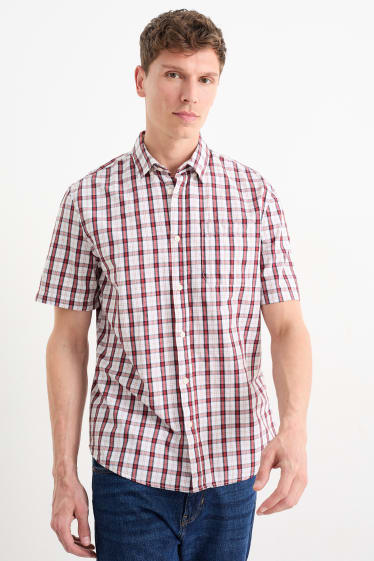 Uomo - Camicia - regular fit - button down - a quadretti - rosso