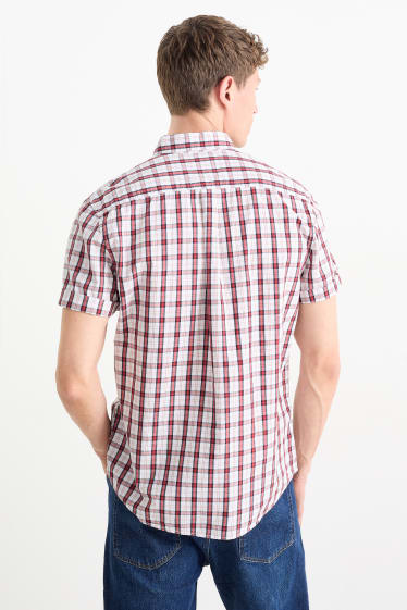 Home - Camisa - regular fit - button-down - de quadres - vermell