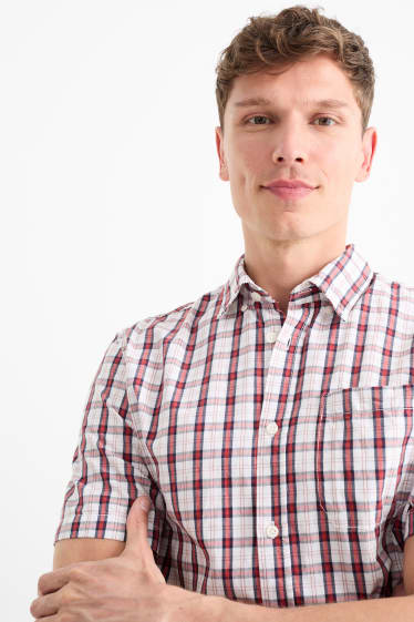 Home - Camisa - regular fit - button-down - de quadres - vermell
