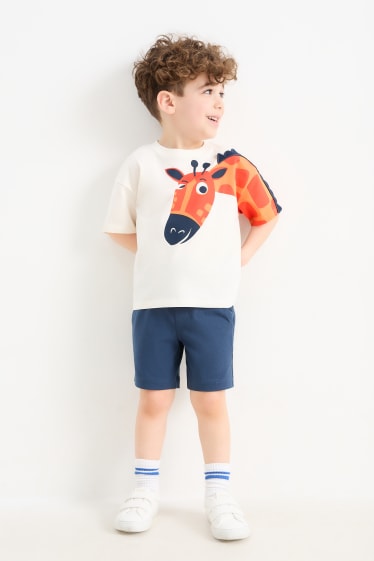 Enfants - Girafe - ensemble - T-shirt et short - 2 pièces - blanc crème