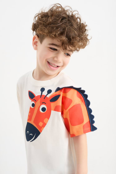 Kinder - Giraffe - Set - Kurzarmshirt und Shorts - 2 teilig - cremeweiß
