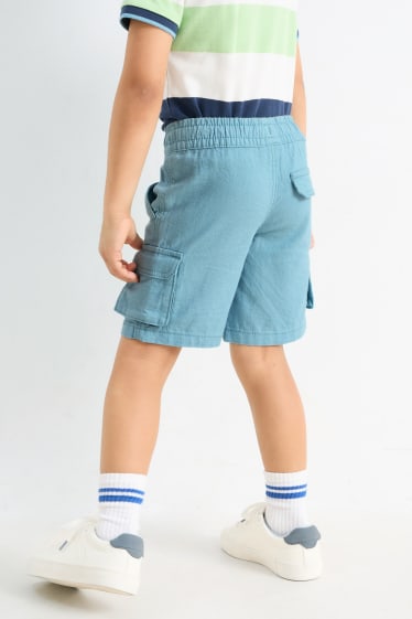 Children - Bermuda shorts - linen blend - blue
