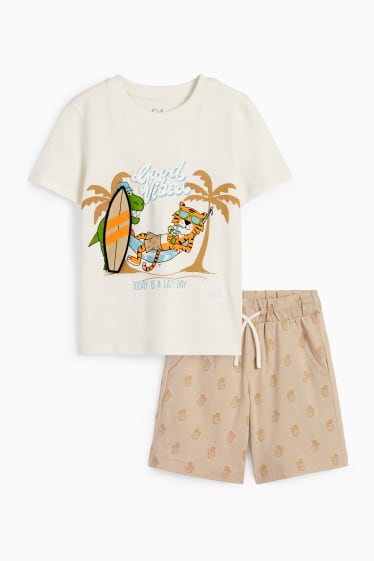 Kinder - Sommer - Set - Kurzarmshirt und Shorts - 2 teilig - cremeweiß
