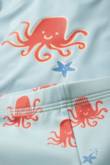 Miminka - Motiv krakatice - plážový outfit pro miminka s UV ochranou - LYCRA® XTRA LIFE™ - 3dílný - tyrkysová